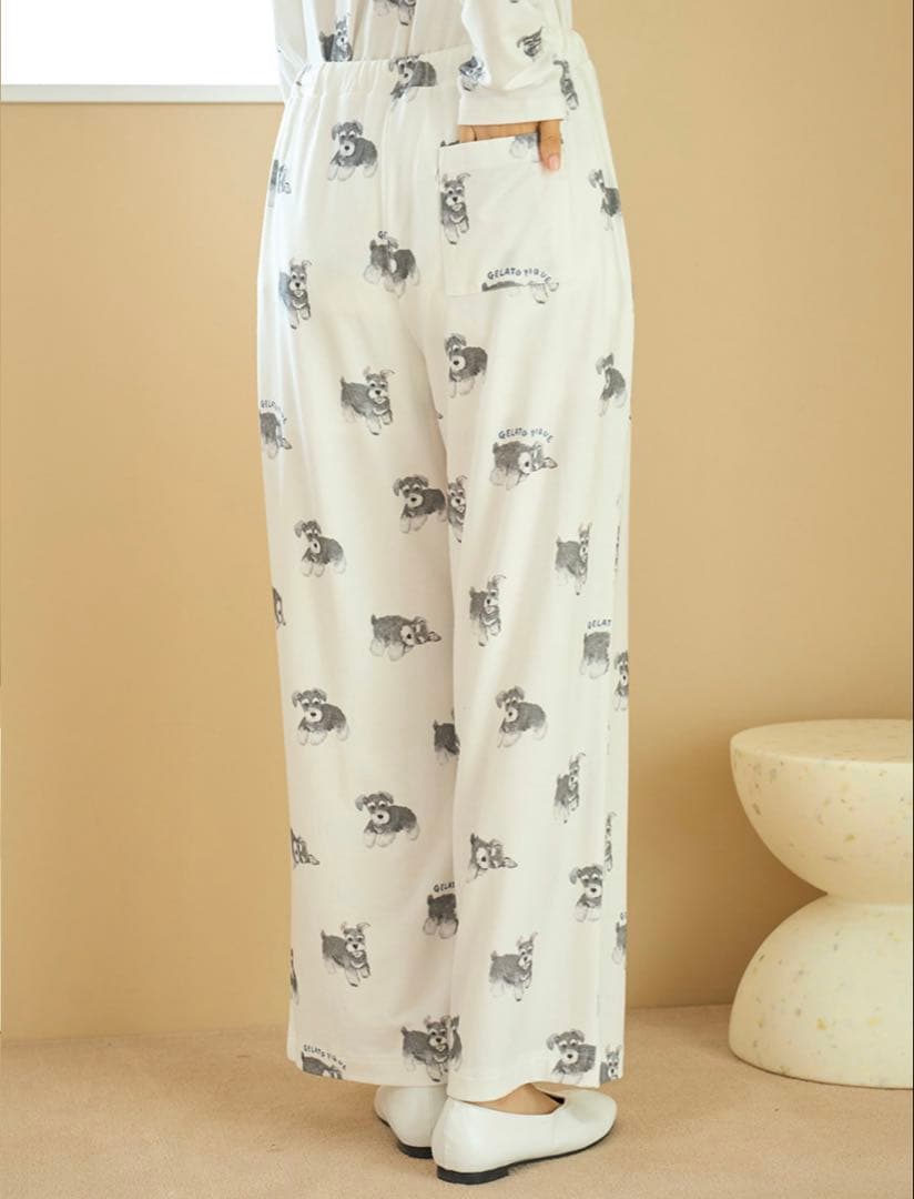 【新品】ジェラートピケ　シュナウザー柄ロンＴ&ロングパンツ上下セット