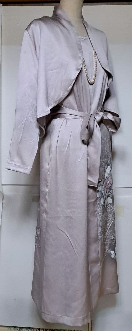 薄紫色花柄訪問着リメイクボレロ付きワンピースドレス