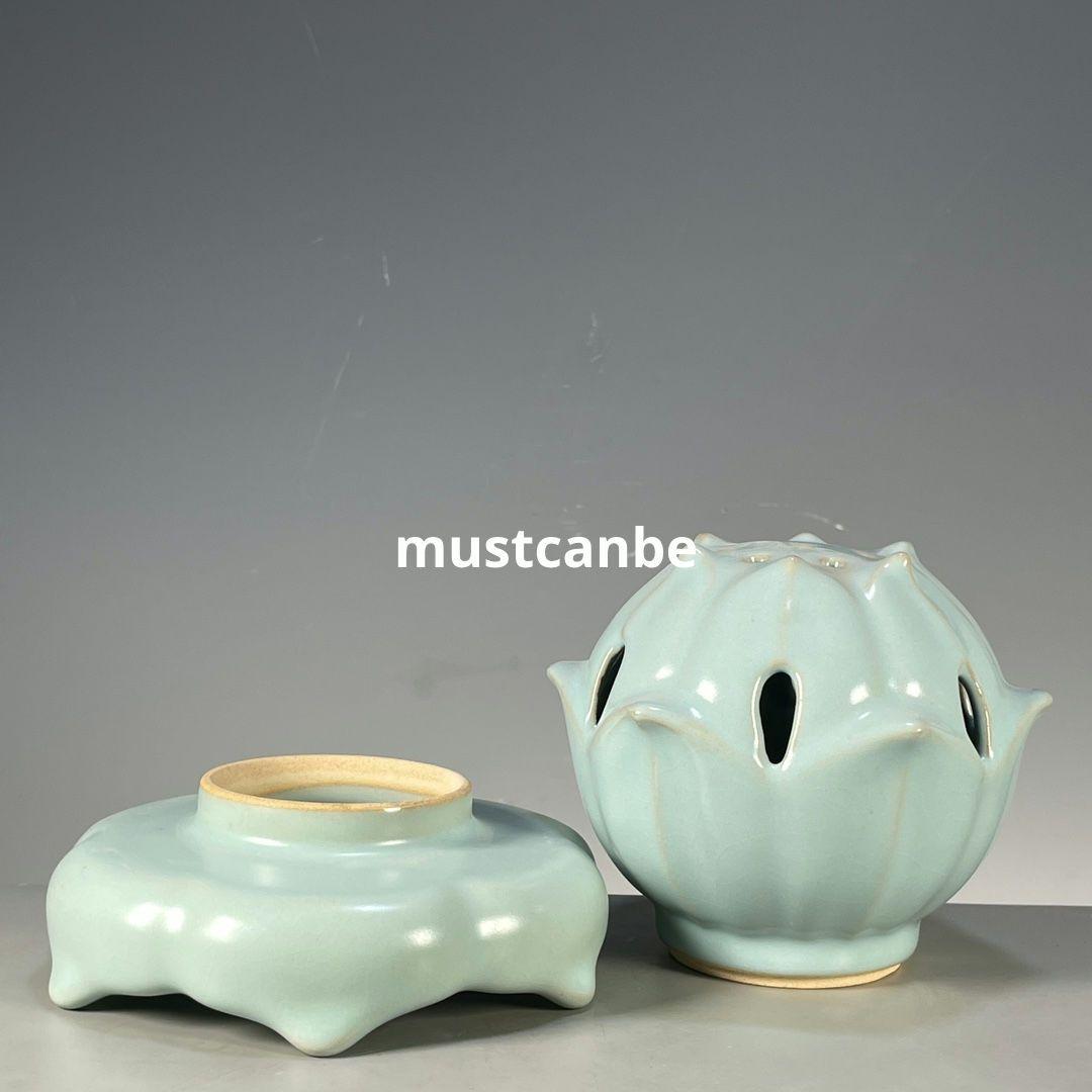 宋官窯汝磁器天青釉蓮華薫香炉 景徳鎮 陶磁器 装飾品 現代工芸品 美術品 置物