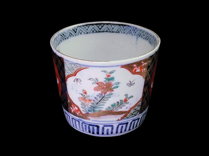 古伊万里　色絵　花に蝶の図　蕎麦猪口　B096AS-CSs