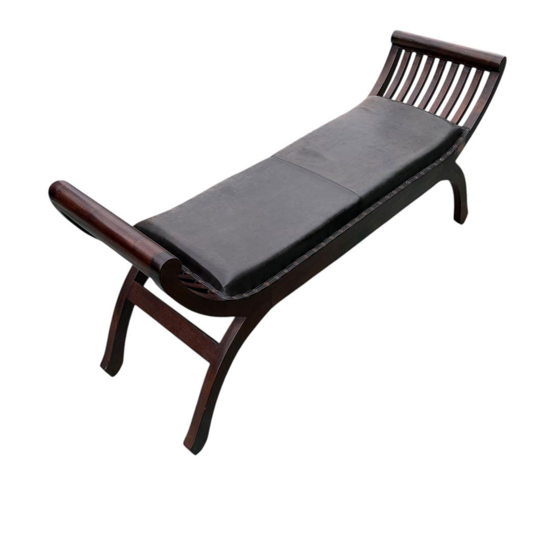 本革 木製レザー 革製 椅子 長椅子 天然木 チーク材 無垢材 カルティニベンチ