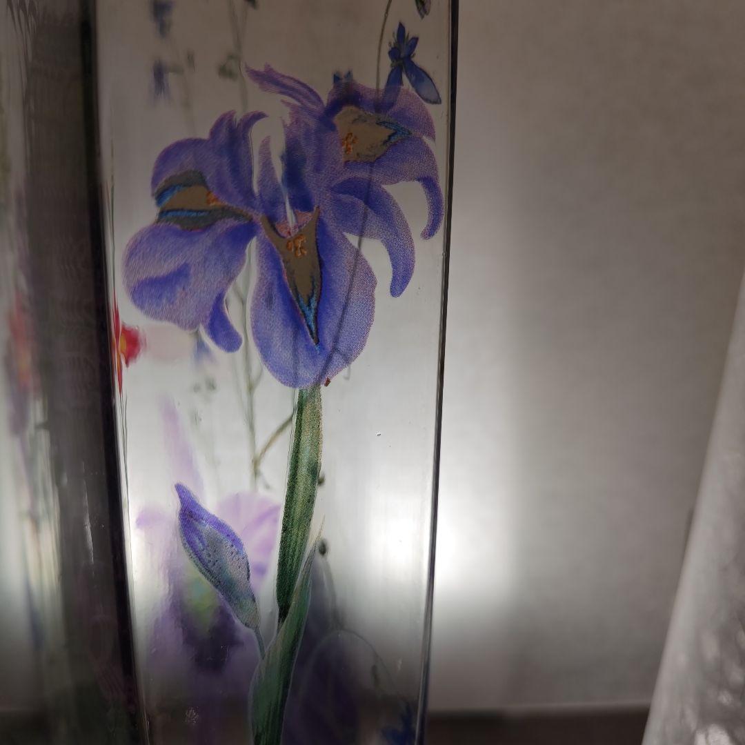 フリンジ ガラスアート 花瓶 フラワーベース 鳥 植物 花 絵画風