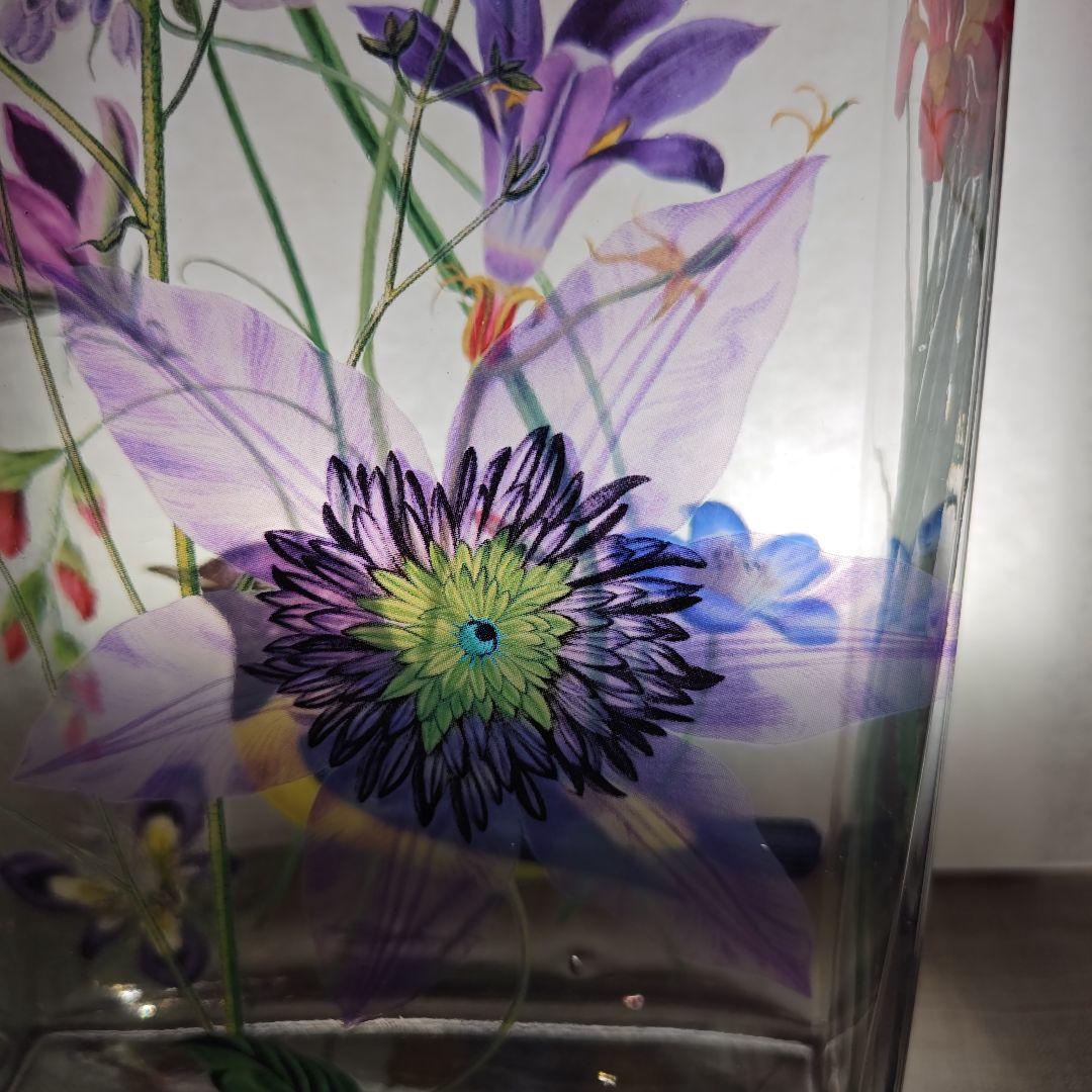 フリンジ ガラスアート 花瓶 フラワーベース 鳥 植物 花 絵画風