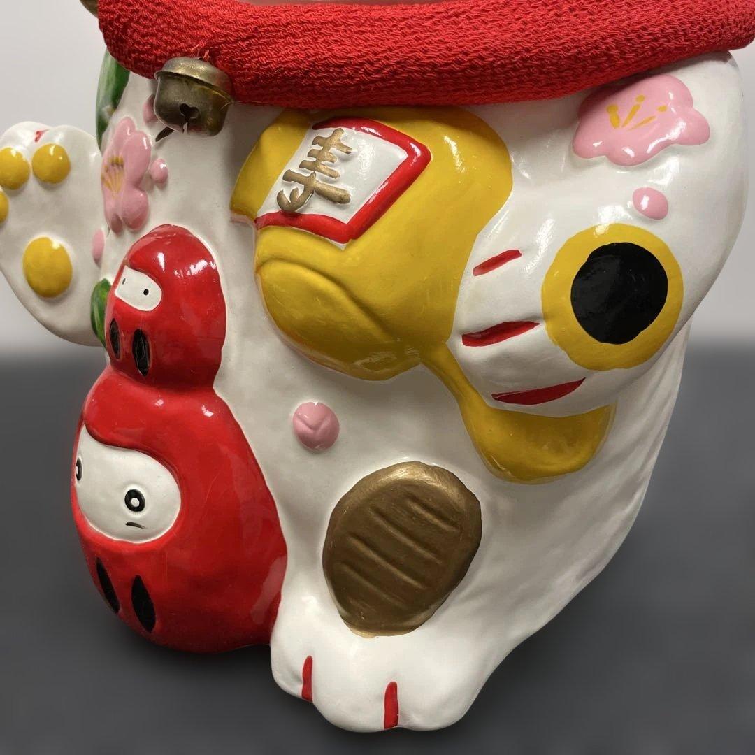 陶器 招き猫 置物 福よ来い　高さ約34cm レトロな工芸品　コレクション