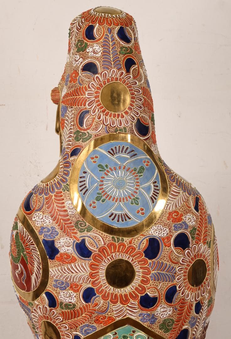 R　九谷焼　八幡窯　特大　色絵金彩観音菩薩像　置物　高90㎝　重さ15㎏