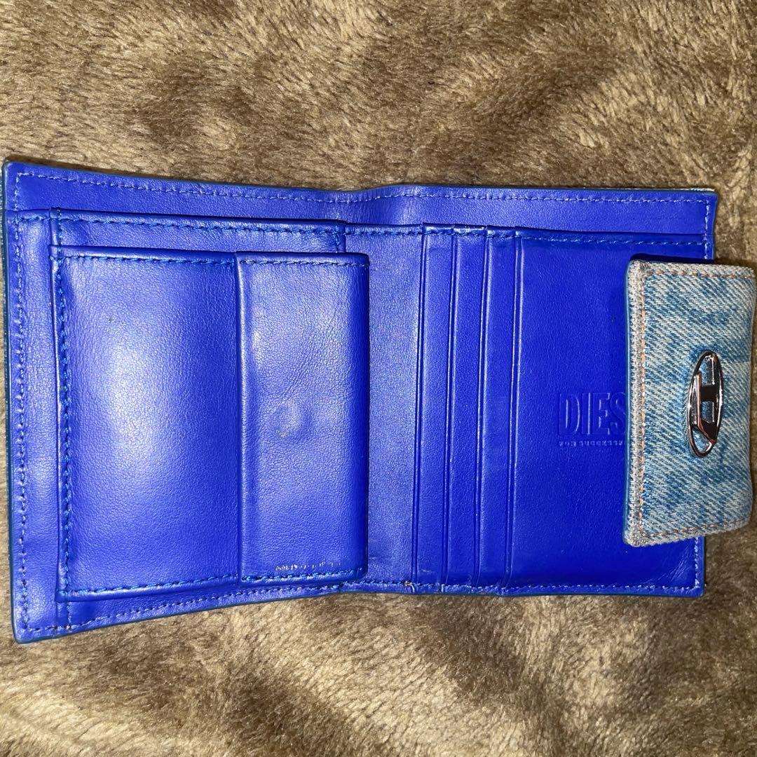 ディーゼル DIESEL ロゴ デニム インディゴ ブルー 2つ 折財布 箱付き