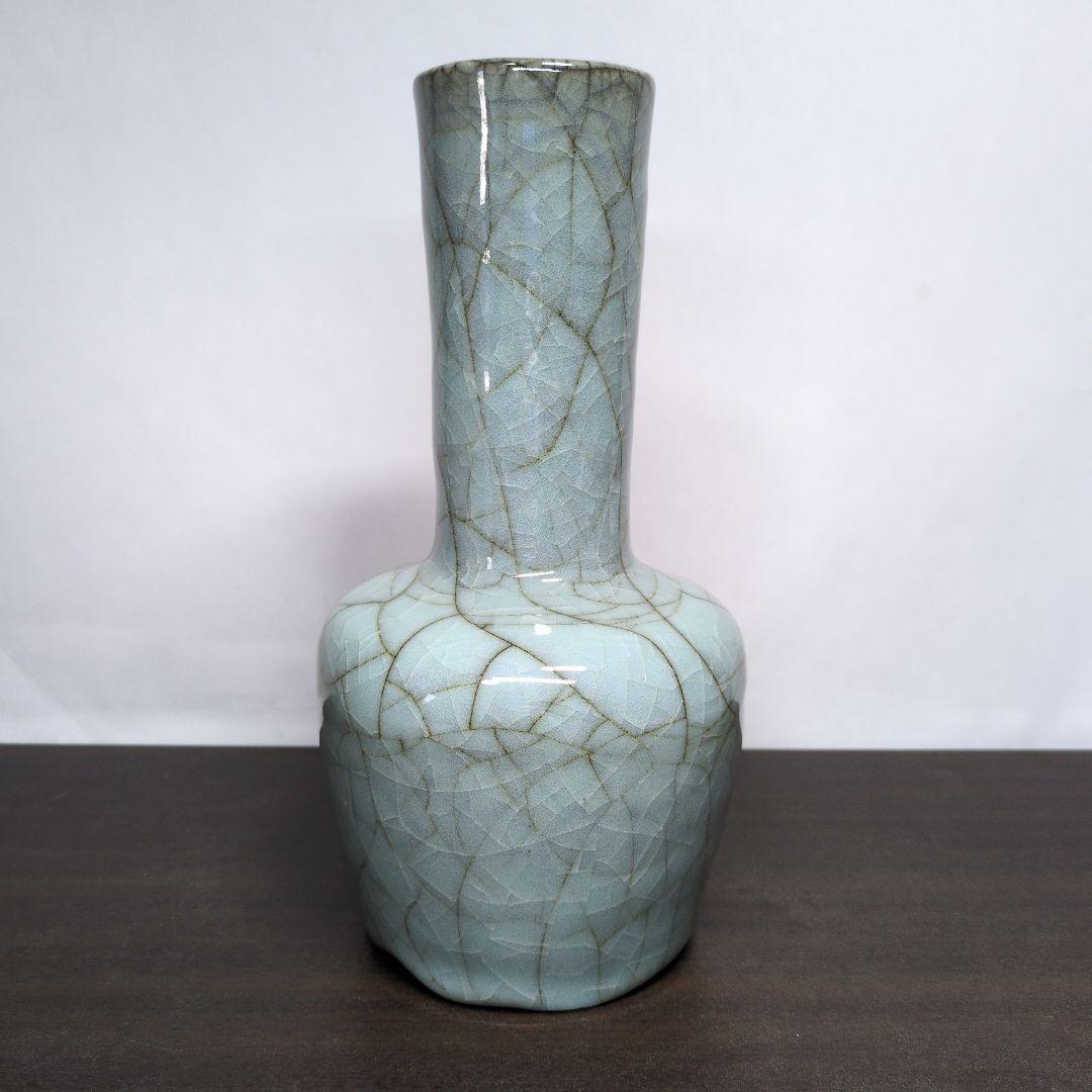 人間国宝 清水卯一 作 青瓷 花瓶 高さ約25.5cm 共布 共箱