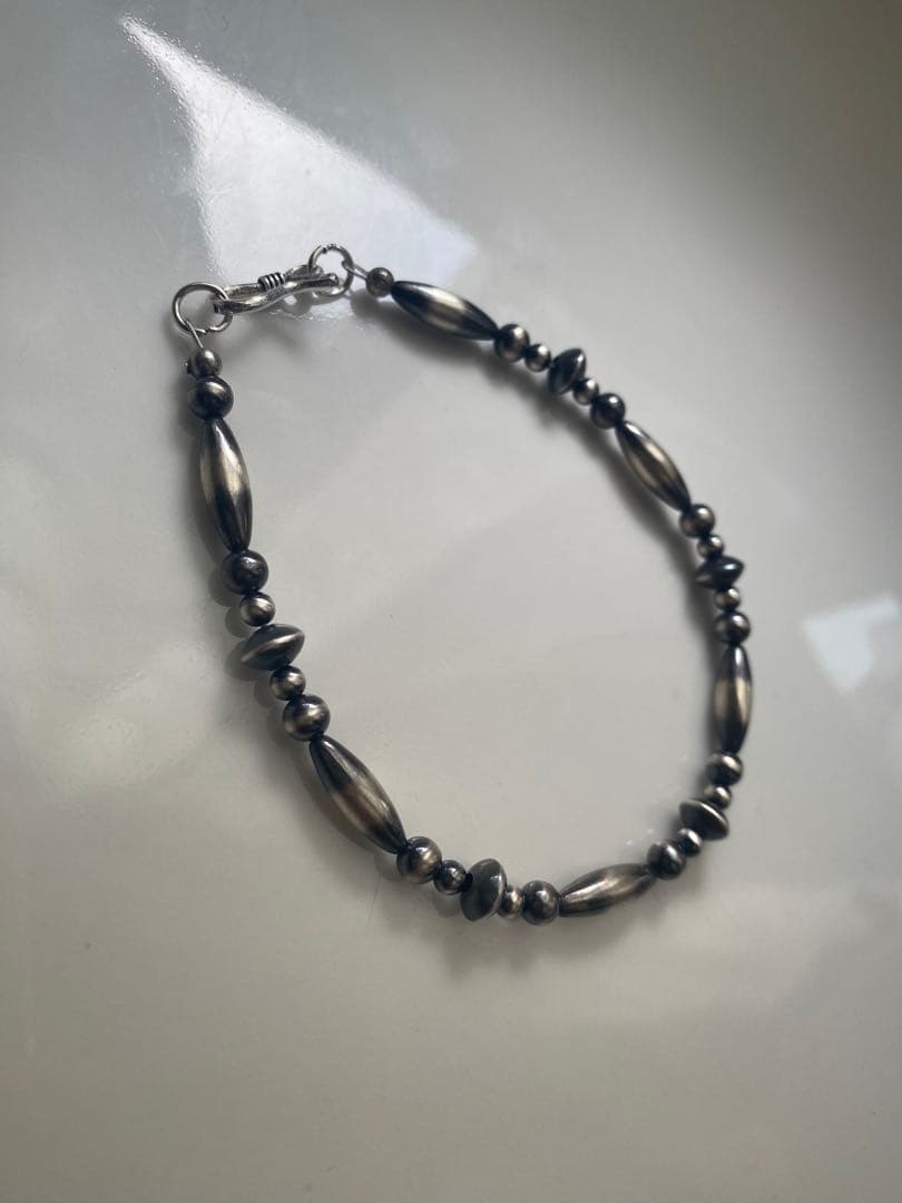 ナバホ ビーズ パール シルバー silver 925 ブレスレット 燻銀 19