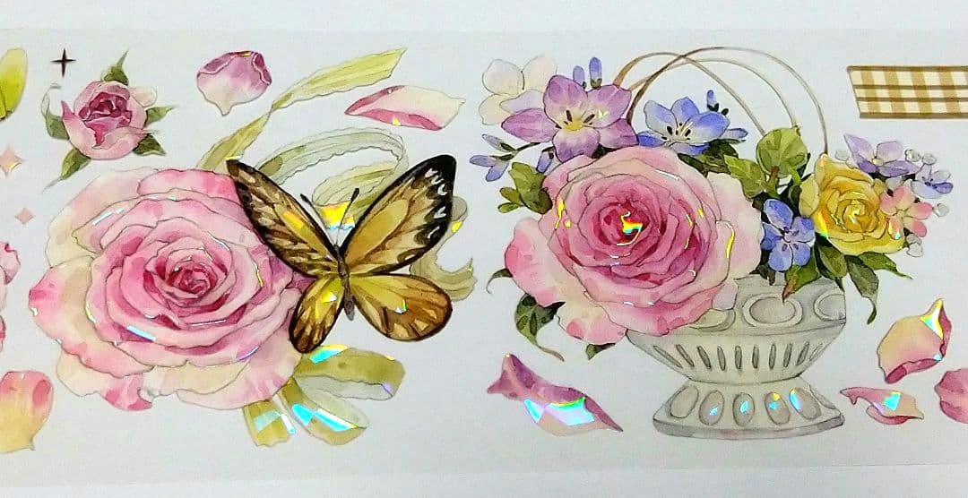 S21＃春意(贝壳光)苏格花园切り売り海外装飾マステ薔薇お花蝶