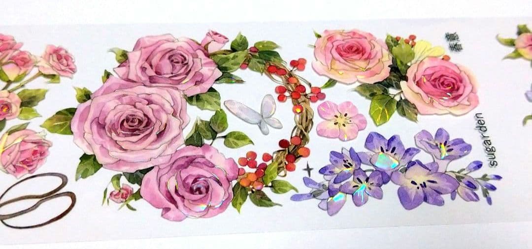 S21＃春意(贝壳光)苏格花园切り売り海外装飾マステ薔薇お花蝶