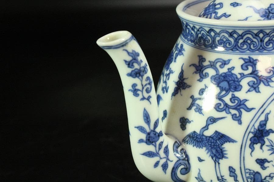 煎茶 桐山造 青花龍紋 水注 瓶 共箱 美品(K-A932)