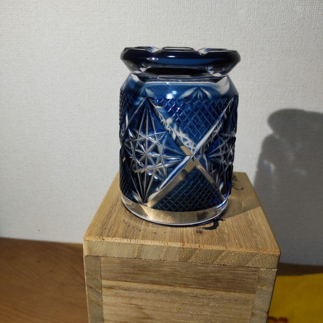 尚古集成館監修 薩摩切子工芸作 藍被せガラス 復元 薩摩切子盃 共箱・共布