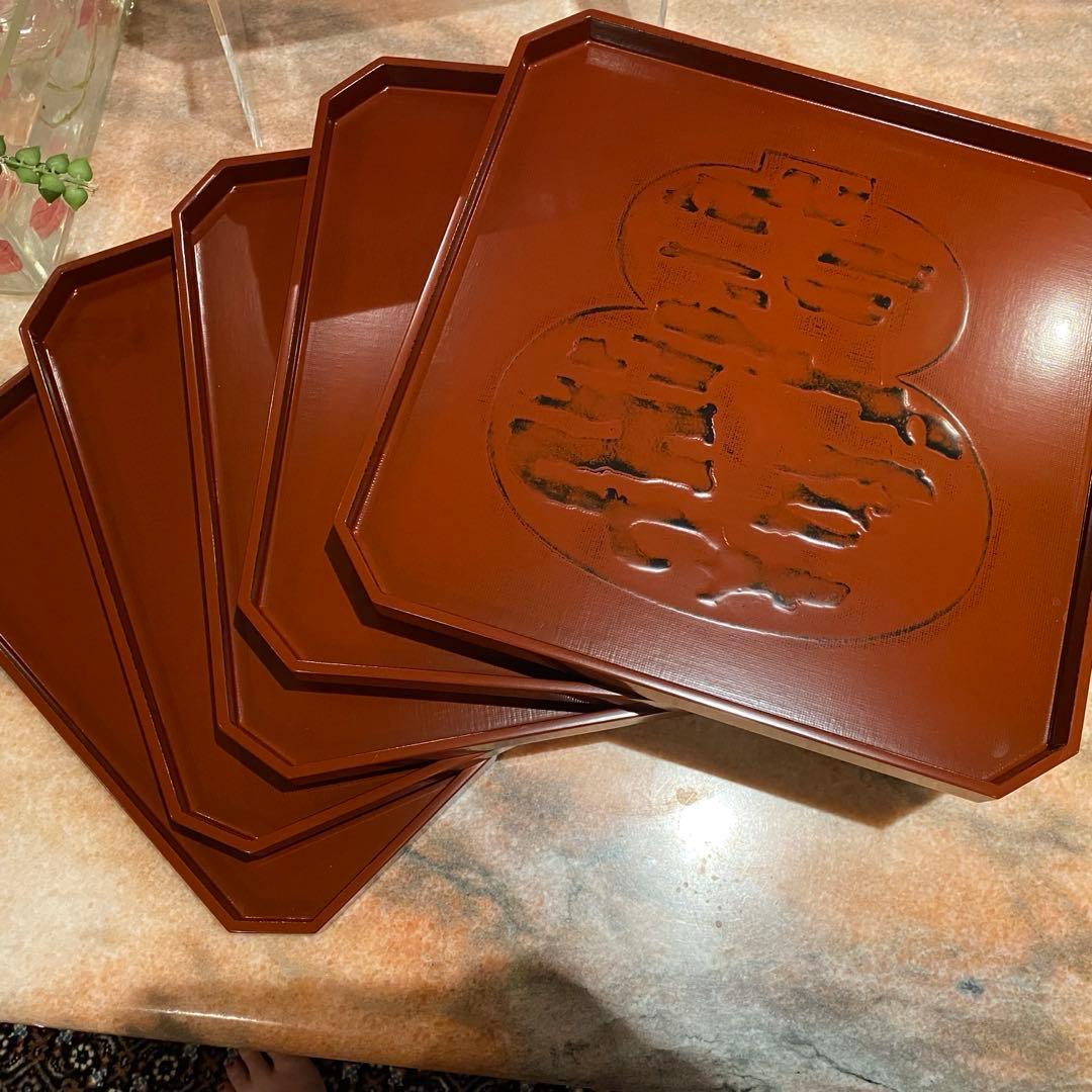 【未新品・未使用】越前屋 越前塗 漆 ひょうたん柄赤 盆 膳