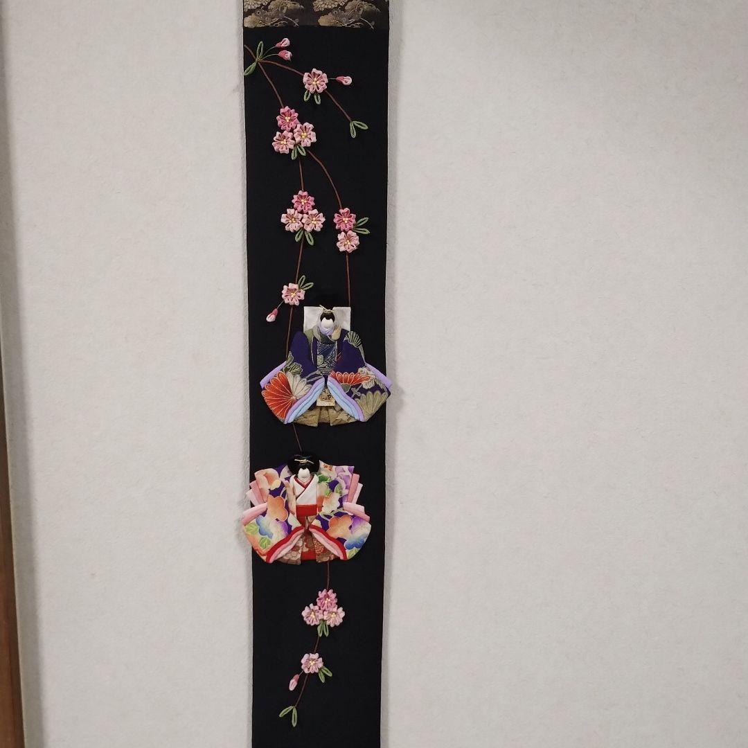 つまみ桜とすが糸のお雛様・押し絵・古布・タペストリー・ハンドメイド・（2）
