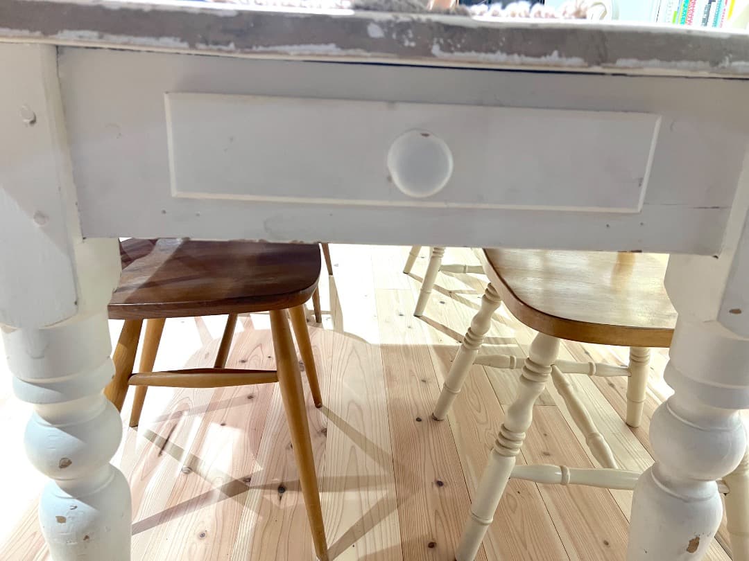 ビンテージ フレンチビッグテーブル 幅約200cm 木＋ホワイト 収納箱あり