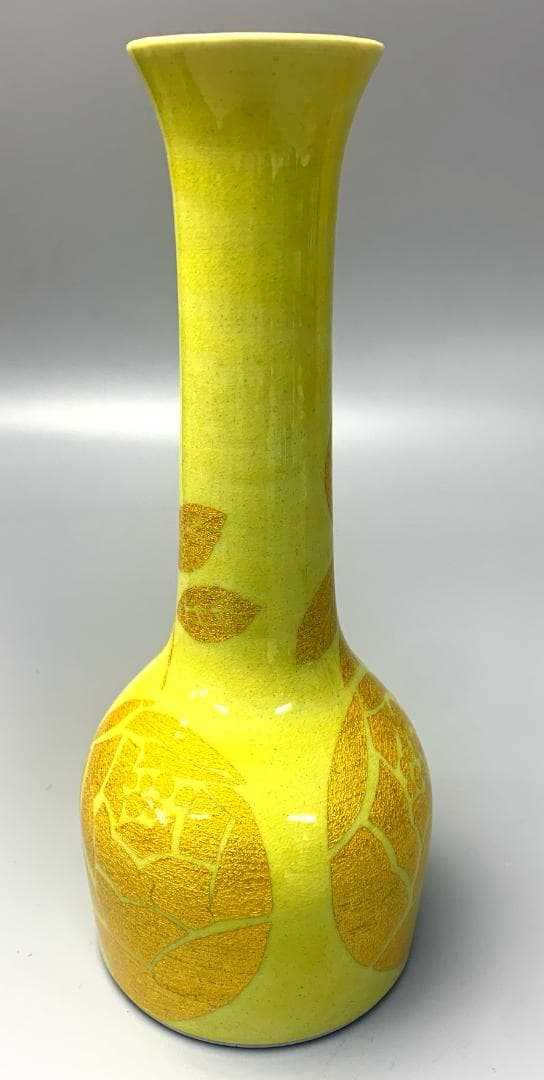 小野次郎 造 釉裏金彩花立　共箱　共布