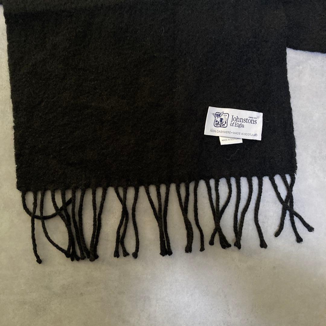 高級 Johnstons ジョンストンズ マフラー カシミヤ100 ブラック 黒