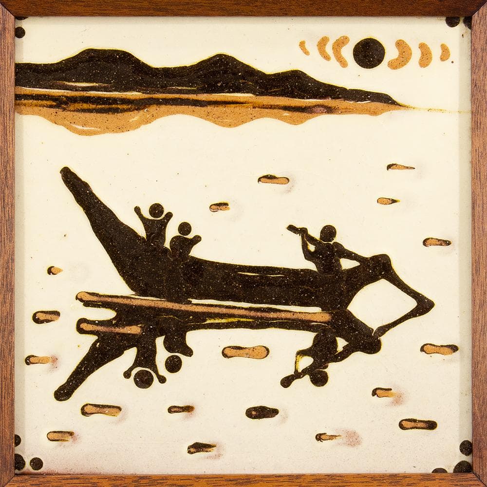 船木研児 陶板 ① 額装 船の図 船木伸児 識箱 民芸 レトロ