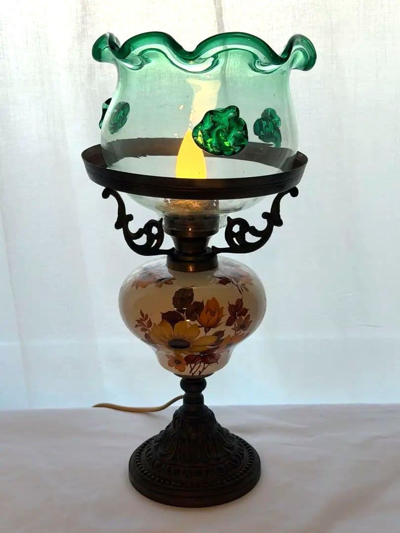 ビンテージ フラワーモチーフ ランプ テーブル 昭和レトロ ガラス 陶器
