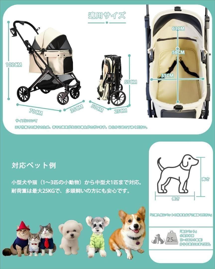 【新品】ペットカート 犬猫両用 折りたたみ 自立式 4輪バギー 多頭対応