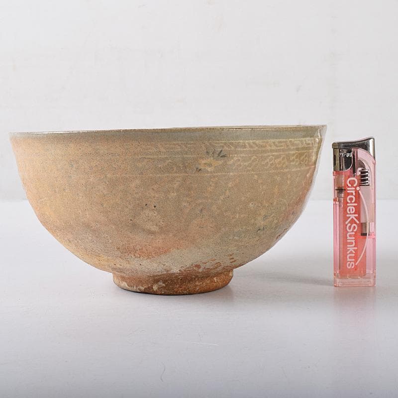 朝鮮美術　李朝　高麗青磁　象嵌花文　大茶碗　時代箱付　M　R8448