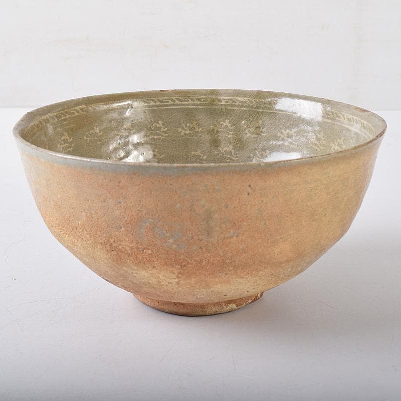 朝鮮美術　李朝　高麗青磁　象嵌花文　大茶碗　時代箱付　M　R8448