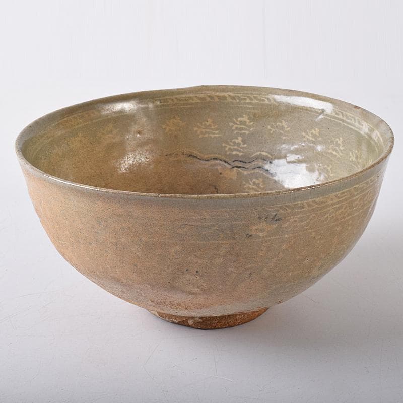 朝鮮美術　李朝　高麗青磁　象嵌花文　大茶碗　時代箱付　M　R8448