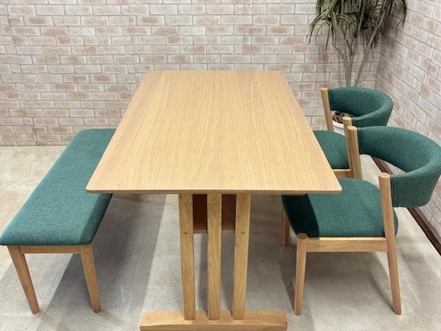 ダイニングテーブルセット　４人掛け　オーク　ナチュラル / グリーン　新品