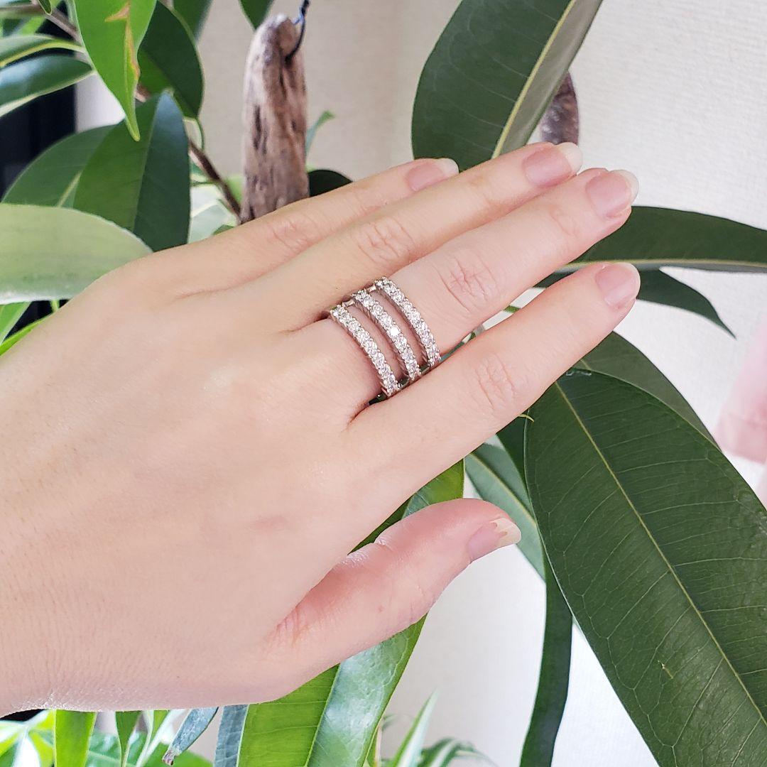 プラチナ　ダイヤモンド　3連リング　11号