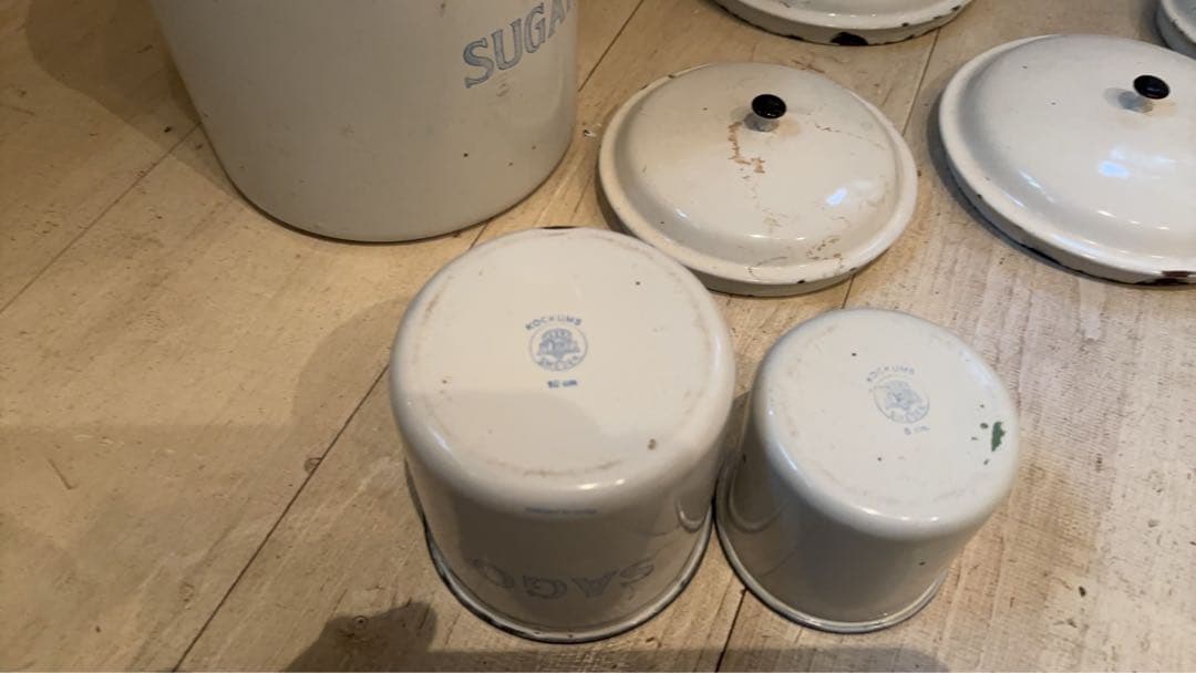 フランス　アンティーク　ホーローキャニスター6個セット ホワイト