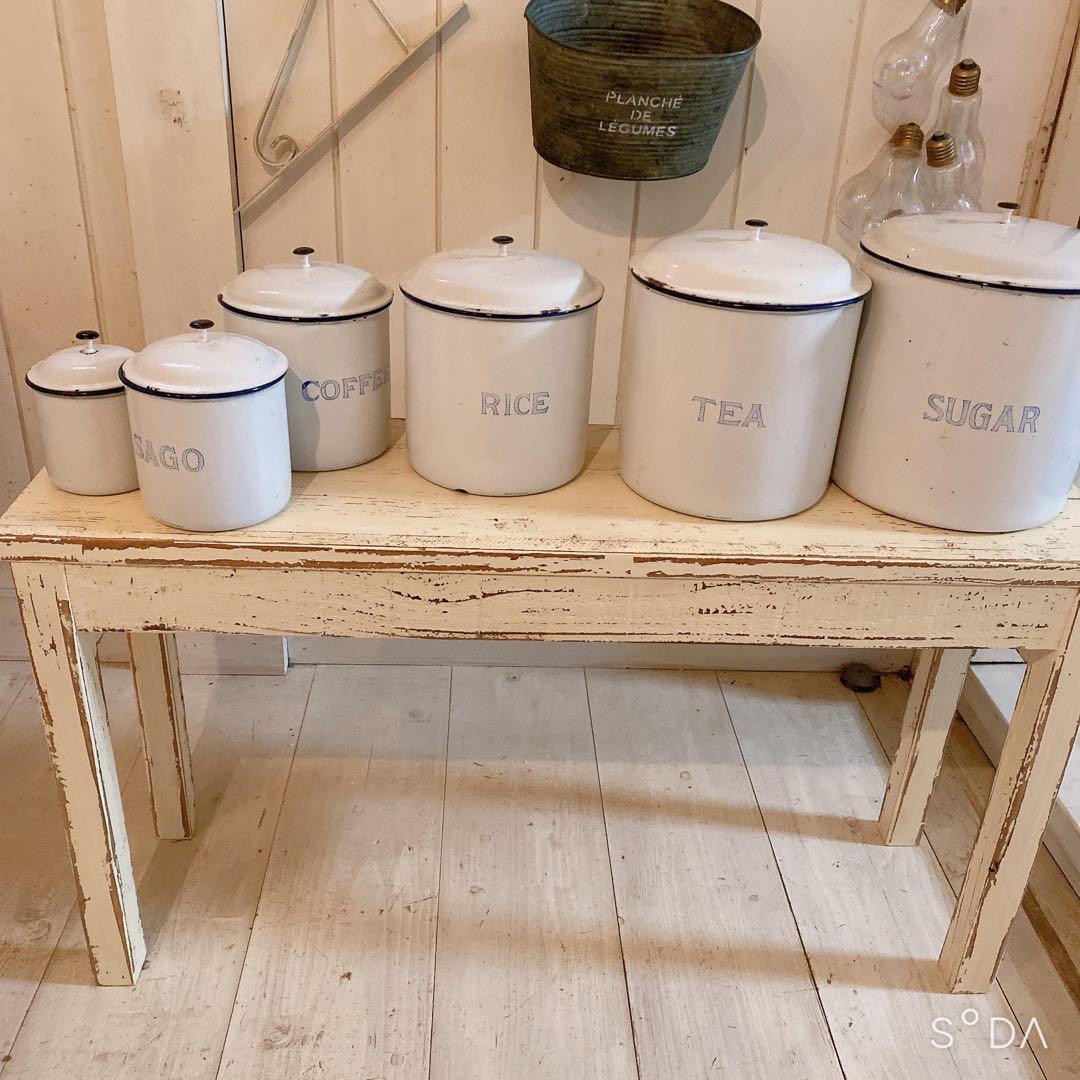 フランス　アンティーク　ホーローキャニスター6個セット ホワイト