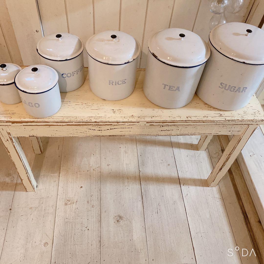 フランス　アンティーク　ホーローキャニスター6個セット ホワイト