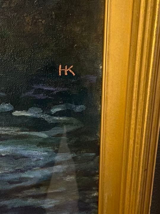 絵画　久保田宏　油絵　朝の漁港　特大F50 名画　巨大　額縁　芸術品　油彩　作品