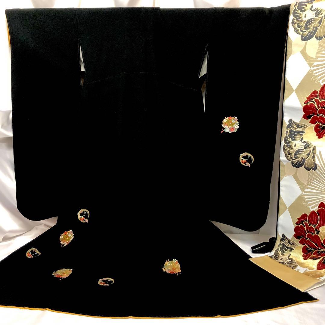 ■黒■無地振袖■刺繍■正絹黒振袖フルセット■成人式■振袖一式
