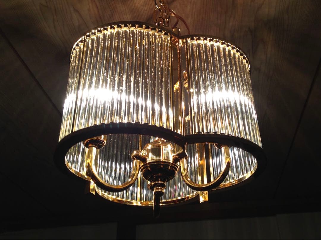【中古照明器具】イタリア製 シャンデリア ガラスロッド 3灯
