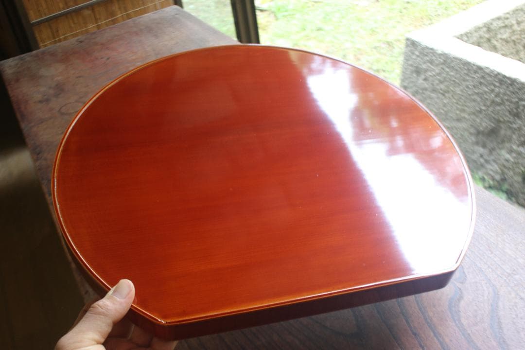 専用！優美な拭き漆の映える春慶塗の半月盆5点（検漆器漆盆茶道具お盆お膳