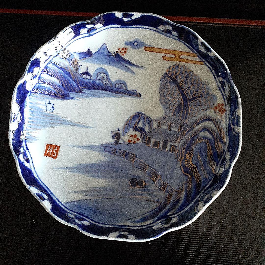 6客古伊万里、金彩染付け皿