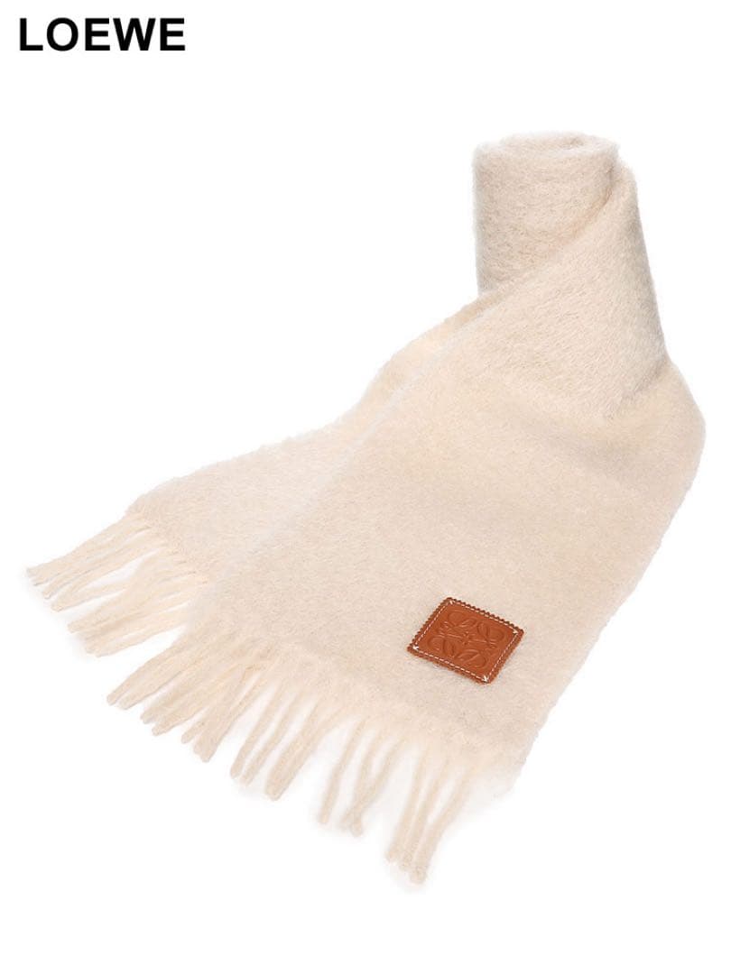 【美品】【値下げ中】LOEWEモヘアマフラー ホワイト+限定ショッパー