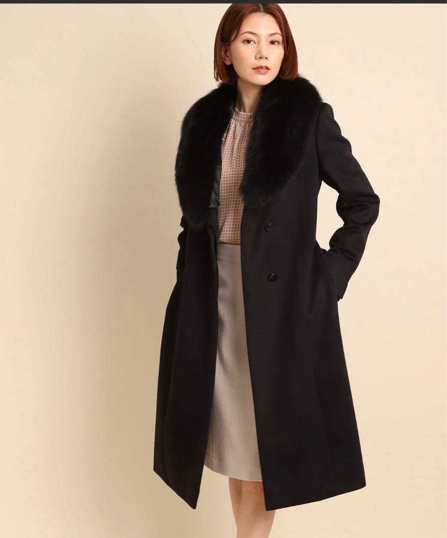 美品 Lサイズ クードシャンス　フォックスファー　チェスターコート　カシミヤ