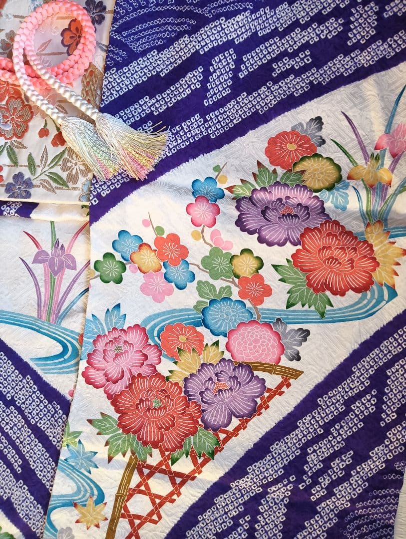 なっちゃん　振袖フルセット　絞りに型染　古典柄　美品　トールサイズ