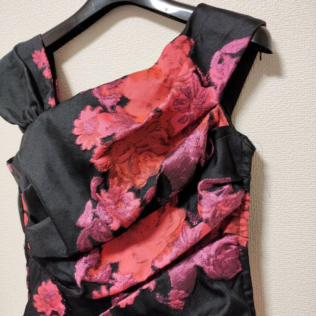 ジュネビビアン 花柄マーメイドドレス 薔薇 スパンコール アシンメトリー M 黒