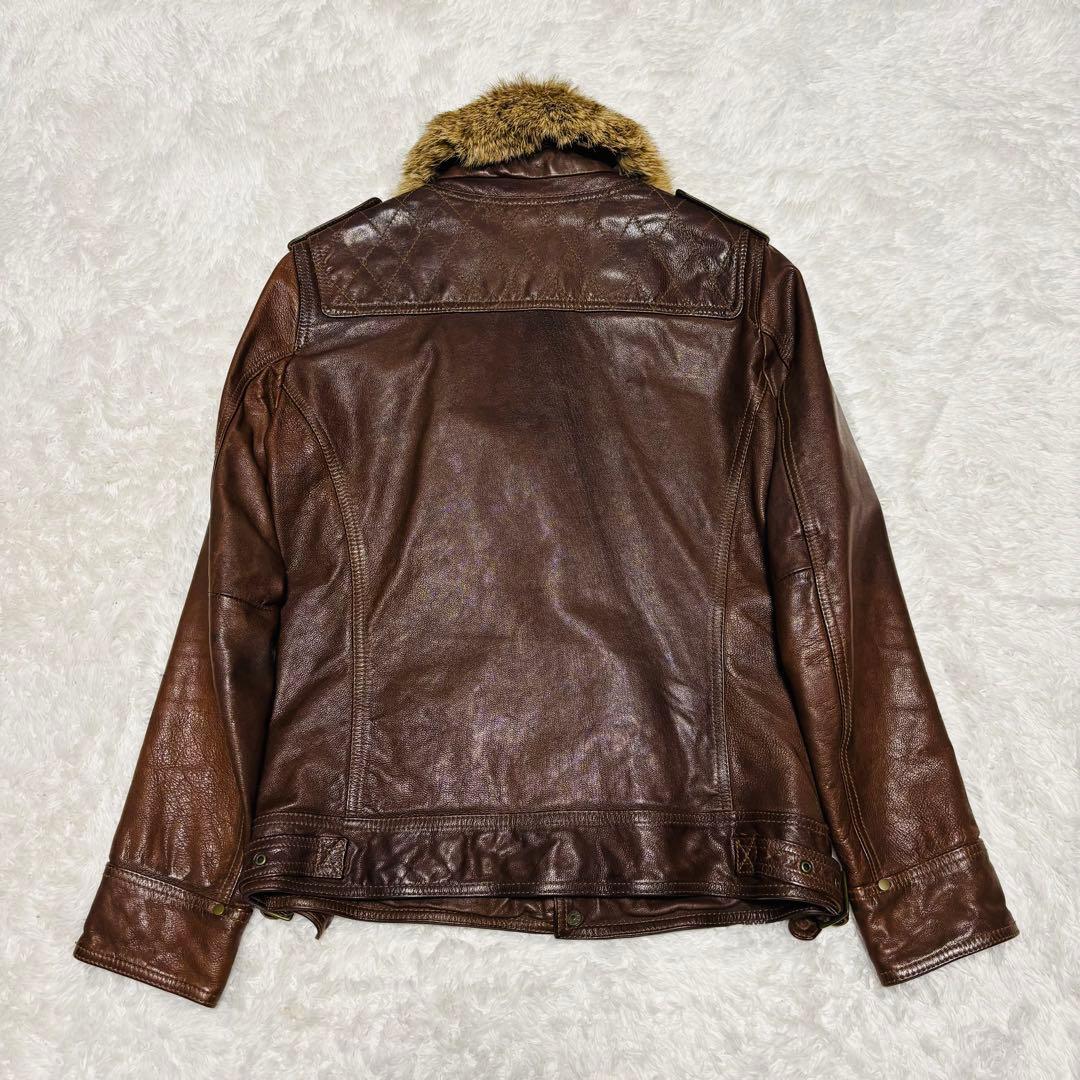 希少 HALB レザージャケット ゴートレザー ファー ブラウン ライダース