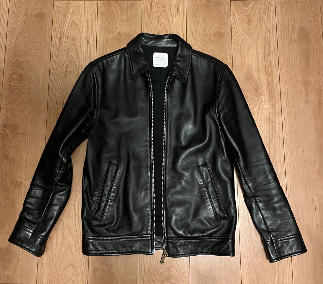 美品 UNITED TOKYO レザー 襟付き ライダース M ブラック
