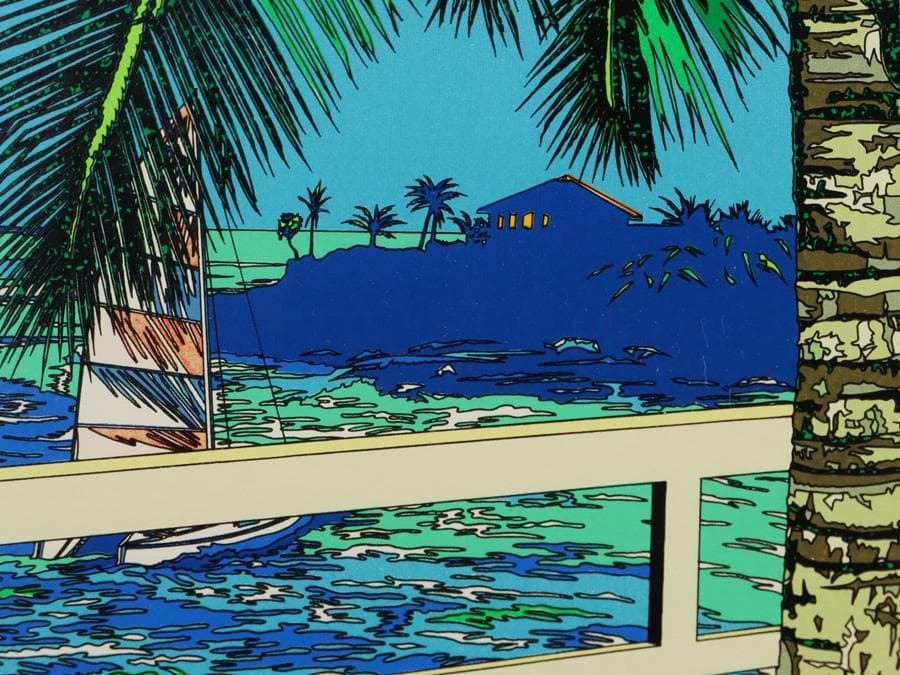 Y2370-2 鈴木英人【二人のウォーターフロント】シルク 直筆サイン AP