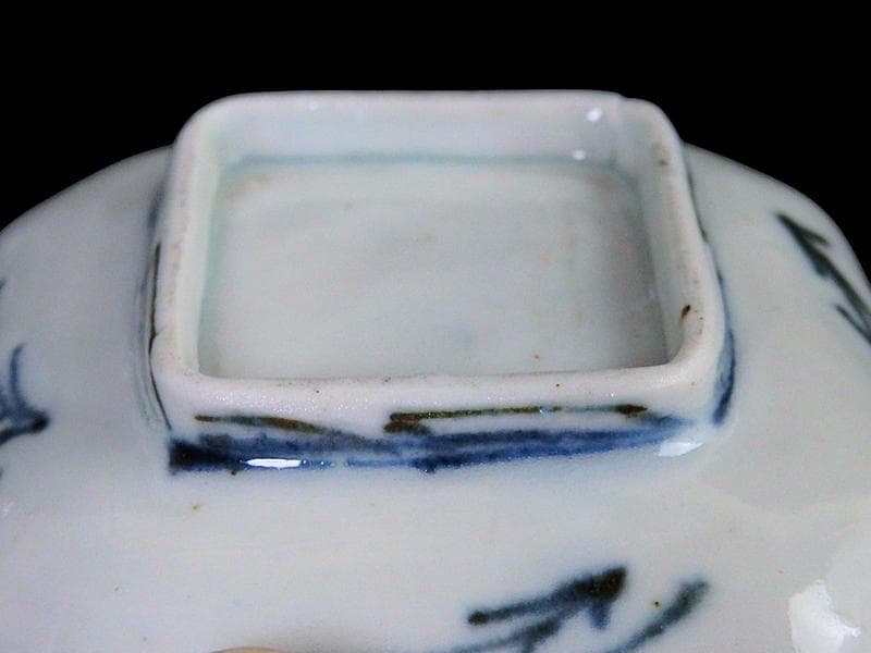 古伊万里　染付　竹笹紋の図　四方角　豆皿　E598AS-CTy