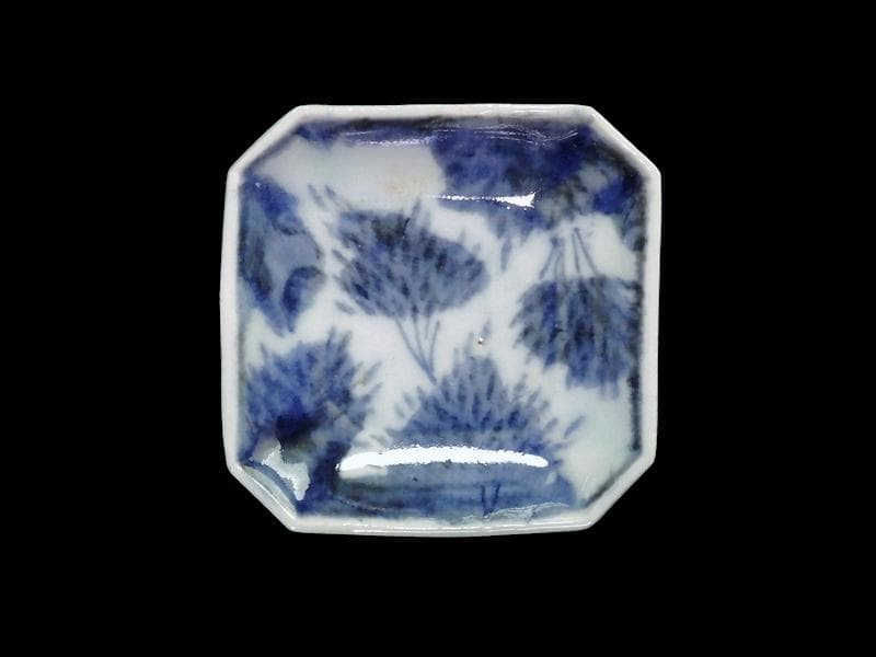 古伊万里　染付　竹笹紋の図　四方角　豆皿　E598AS-CTy