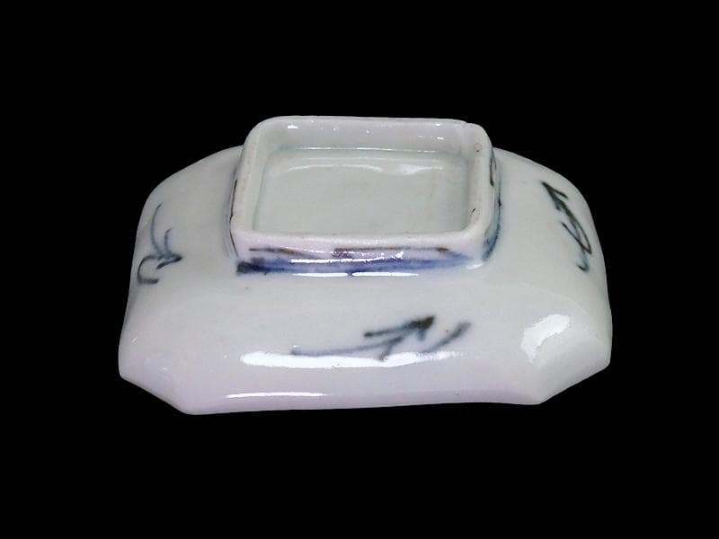 古伊万里　染付　竹笹紋の図　四方角　豆皿　E598AS-CTy