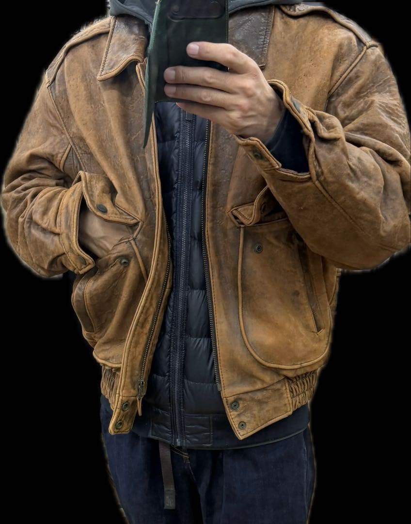 90's A-2 フライト レザージャケット ブルゾン 本革 ショート丈 羊