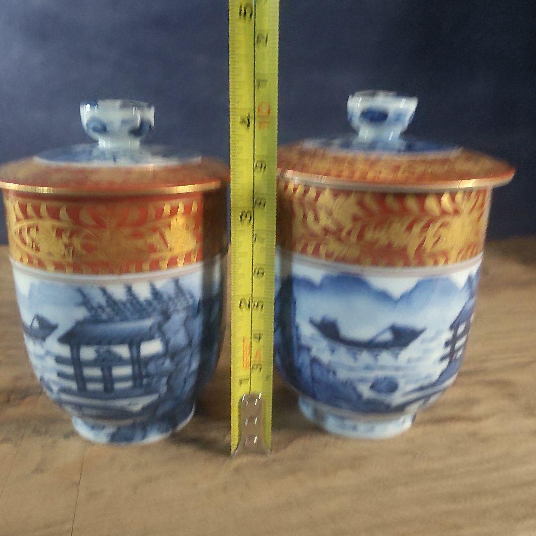 京焼 清水焼 金襴青華山夫婦茶碗　五座五重　2点セット