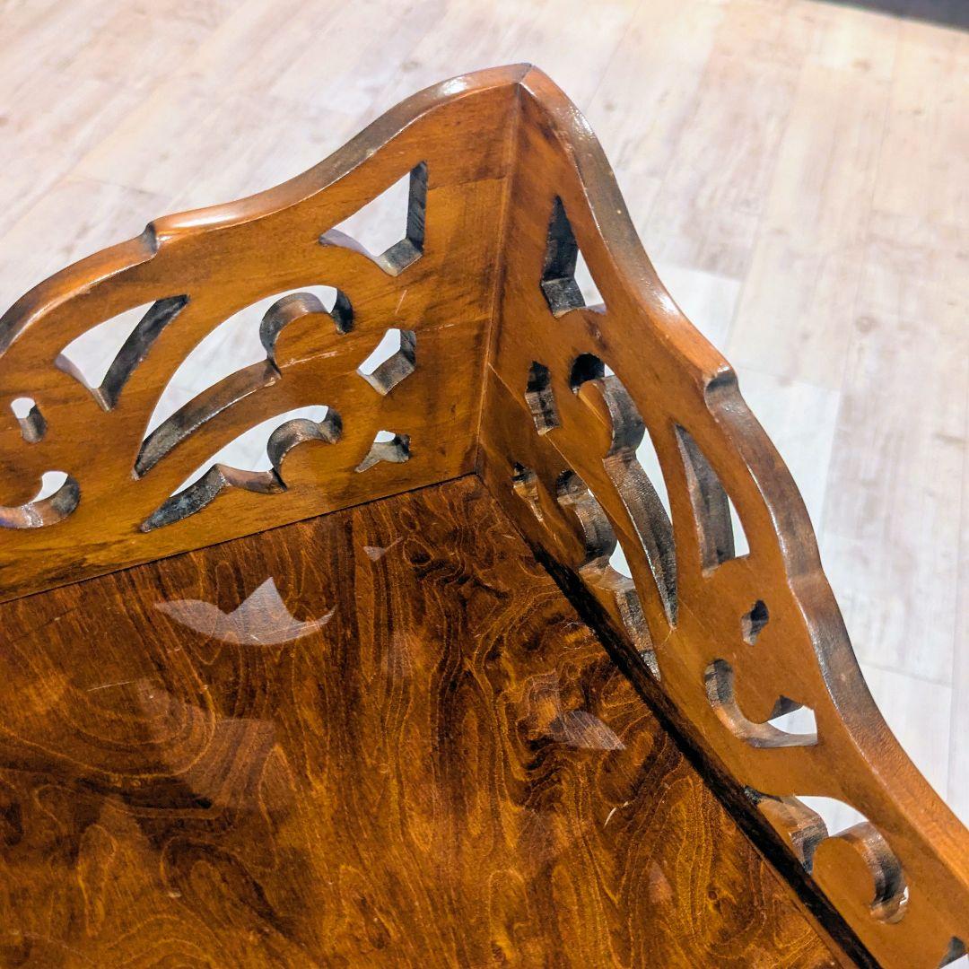 イタリア製 アンティーク調 コーナーテーブル 透かし飾り 輸入家具 送料込